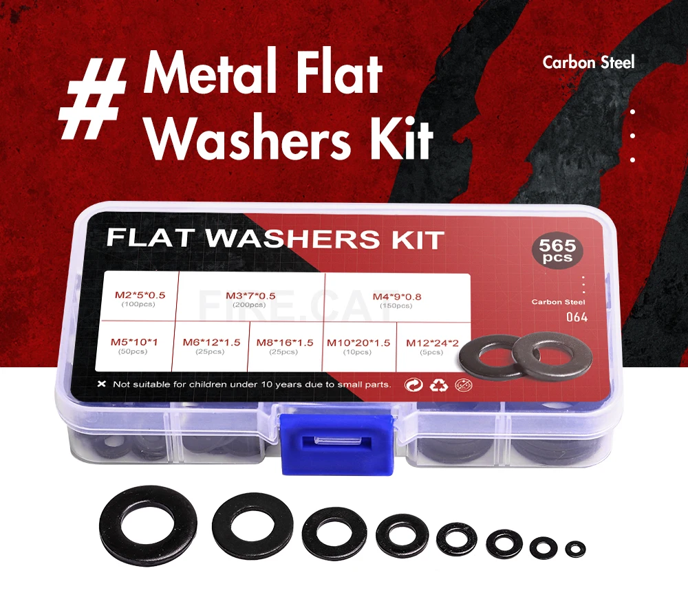 Metal Black Steel Gasket Plate Washers Set M2 M3 M4 M5 M6 M8 M10 M12 Flat Countersunk Round Seal Shim Washer Bolt Spacer Kit