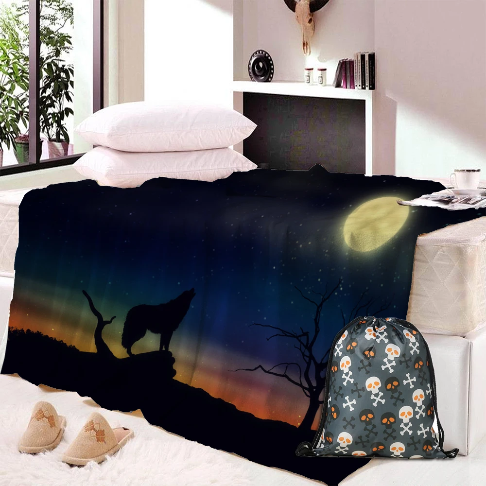 

3D Wolf Sherpa Blanket on Beds Animal Fur Throw Blanket for Adults Kids Bedding Mantas Para Cama 150cmx230cm