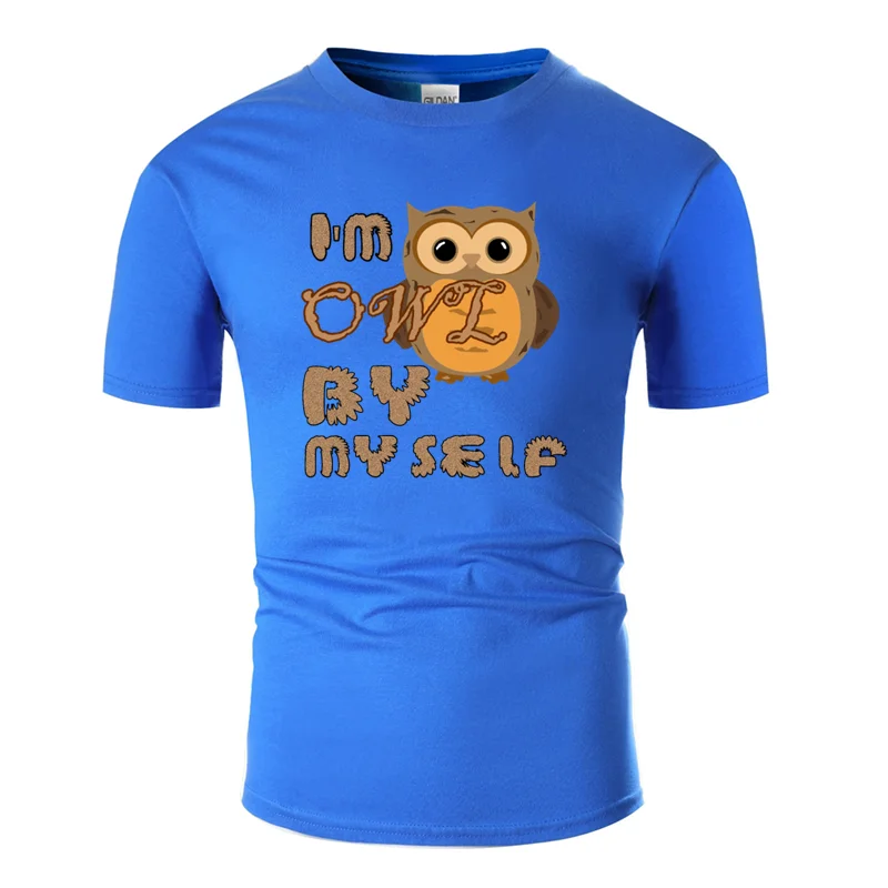 Men-Blue Забавная супер футболка с надписью «i'm owl by Yourself», белая, размера плюс, 3xl, 4xl, 5xl, Kawaii, Мужская футболка, известный круглый воротник, хип-хоп - Цвет: Men-Blue