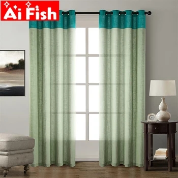 

Modern simple linen solid color splicing curtains blackout curtains for living room multi-color optional bedroom curtain ZH200#4