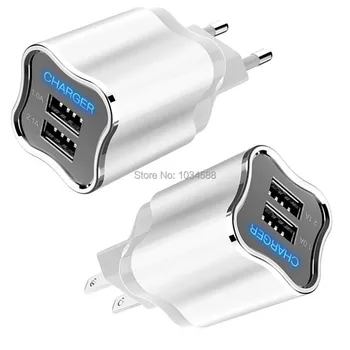 

2.1+1A Dual Ports Led Wall Charger Eu US Power Adapter For Samsung s8 s9 s10 Htc lg android phone pc