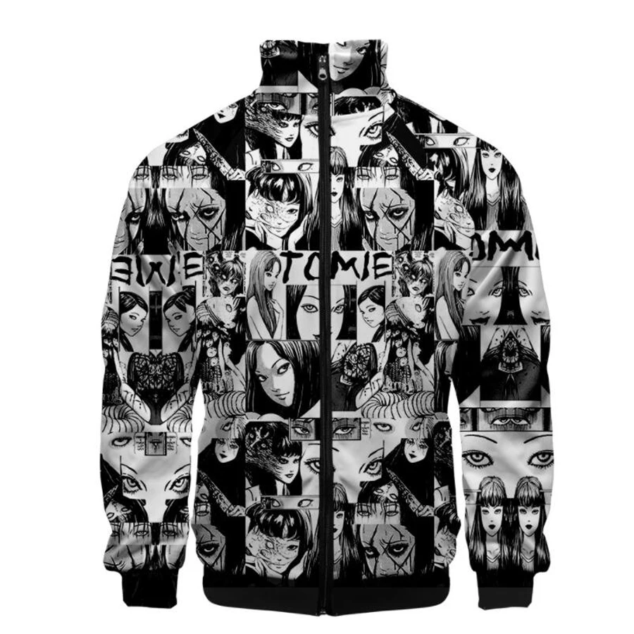 

Japan Horror Comic Junji Ito Cosplay Costum 3D Print Men's Jackets Harajuku Cardigan Stand Collar Zipper Baseball Jacket Outwear