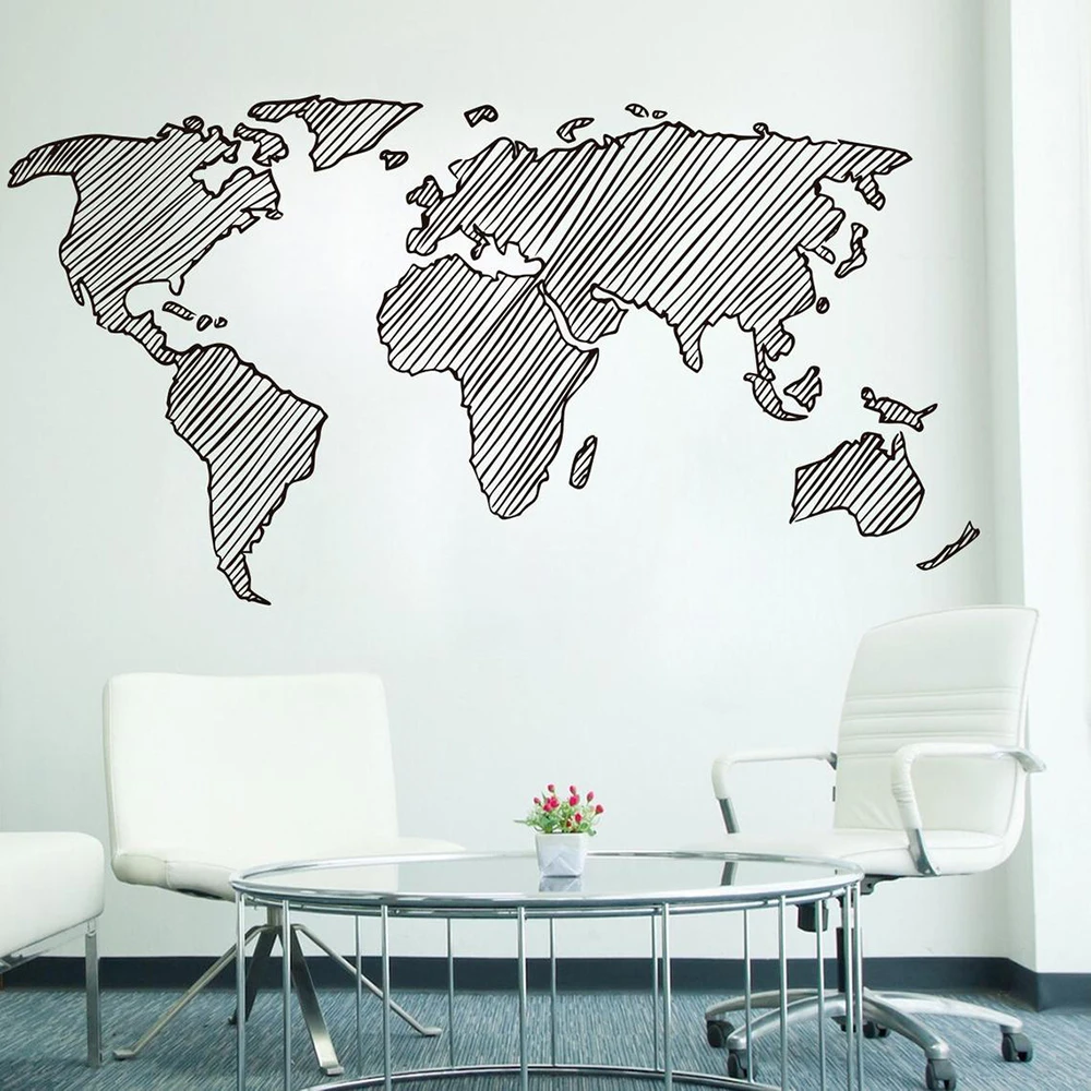 Schizzo Mappa Del Mondo Adesivo Murale Mappa Dei Bambini Mappa Del Mondo Adesivo Murale Per La Casa Soggiorno Decor Office Decor Decal Vinyl Art Decor