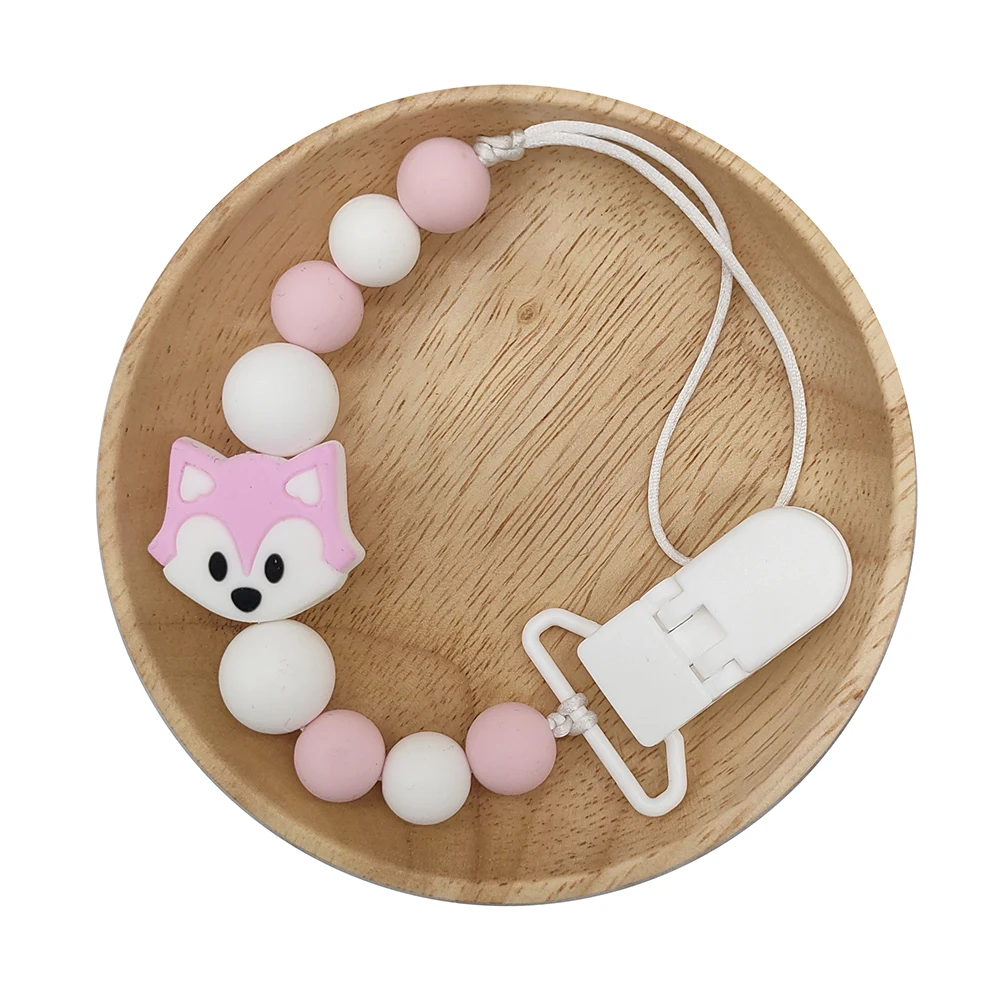 teether chain 1 шт., Прорезыватель для зубов из пищевого силикона, животные, Детские Прорезыватели для зубов, соска, зажимы для цепи, ожерелье, лиса, мультфильм, детские жевательные игрушки, подарок для медсестры - Цвет: teether chain