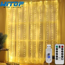 Usb-String-Lights Led-Curtain-Garland Holiday-Decorations Remote-Control Fairy Christmas
