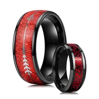 Moda 8mm fede nuziale in tungsteno rosso anello in metallo duro con freccia in metallo duro per uomo donna anello in fibra di carbonio rosso con intarsio di drago celtico retrò