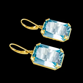 

Real 100% 925 Sterling Silver Earring 14K Gold Drop Earring For Women Rectangle Aquamarine Fine Jewelry Wedding Gift Handmade