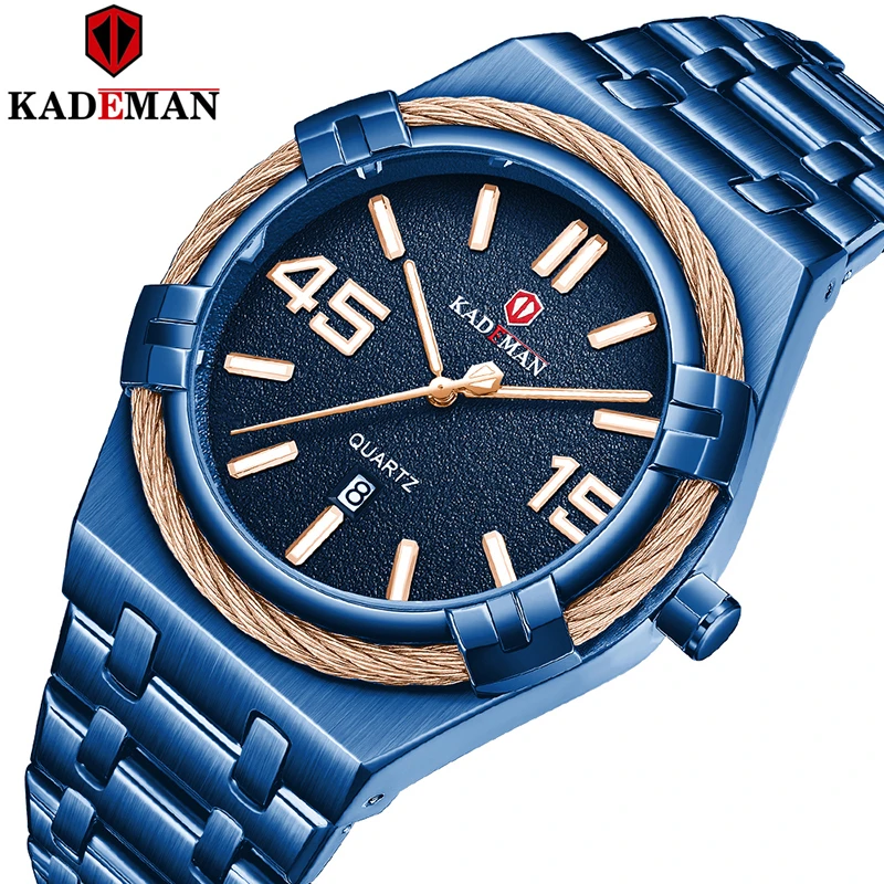 

KADEMAN Men Watches 2020 Luxury Brand Casual Stainless Steel Watch Men Quartz Wristwatches Waterproof Gold Gents Calendar Date