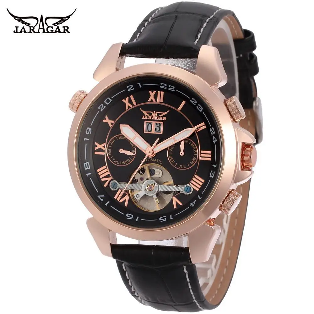 Jargar057 moda casual relógio masculino oco relógio mecânico automático