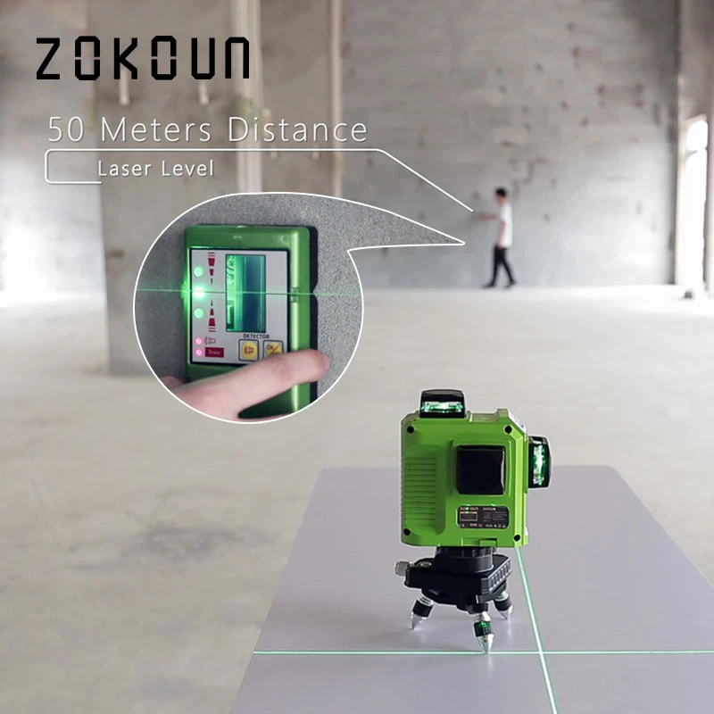 Zokoun CE сертифицированный 3x360 зеленый лазерный уровень линий с батареей 5200 мАч и горизонтальными и вертикальными линиями, работающими отдельно