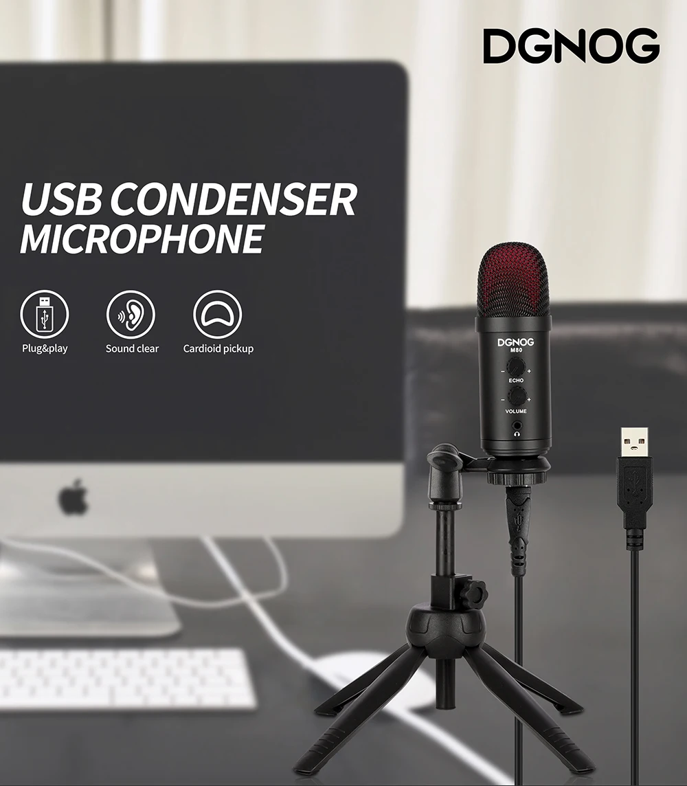 DGNOG  M80 USB Capacitor Bluetooth Microphone with Bracket Popular Filter type-C Converter Suitable for PC Game and  Music Lover