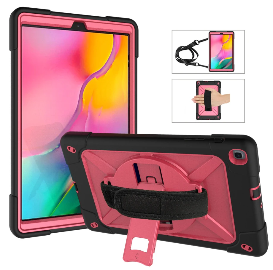 Black RoseRed Для samsung Tab A 10,1 SM-T510/T515 чехол сверхпрочный противоударный чехол вращающаяся на 360 дюймов подставка и ремешок на руку - Цвет: Black RoseRed