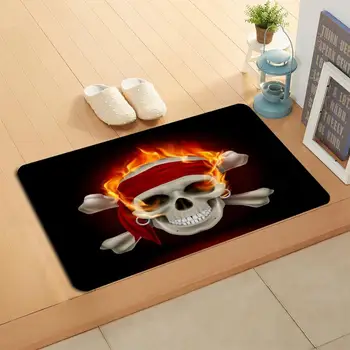

Custom Fire Skull Doormat Home Decor Door mat Floor Mat Bath Mats foot pad#20-05-19-56