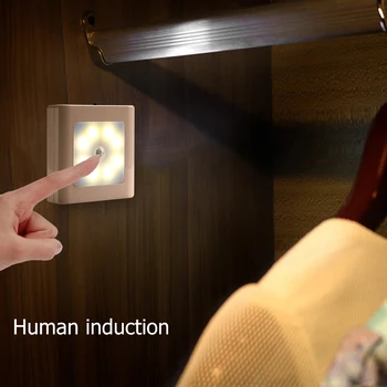 

Multi-functional Wireless Motion Sensor LED Wall Light Practical Classic Texture Battery Powered Mini Square Night Lamp