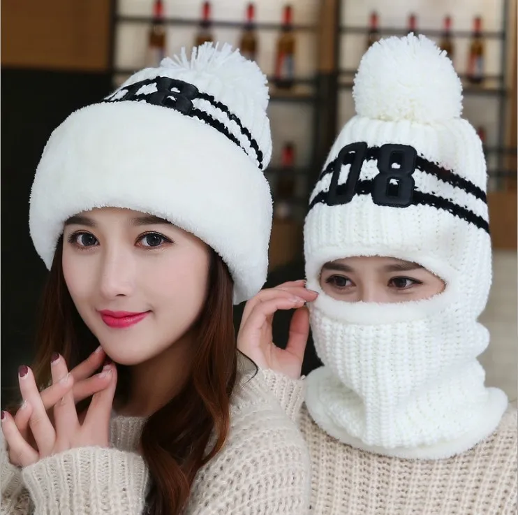 white Шапки Skullies для родителей и детей, плотные меховые утепленные шерстяные шапки с помпоном, теплые зимние вязаные шапочки, модные шапочки для взрослых и детей - Цвет: white
