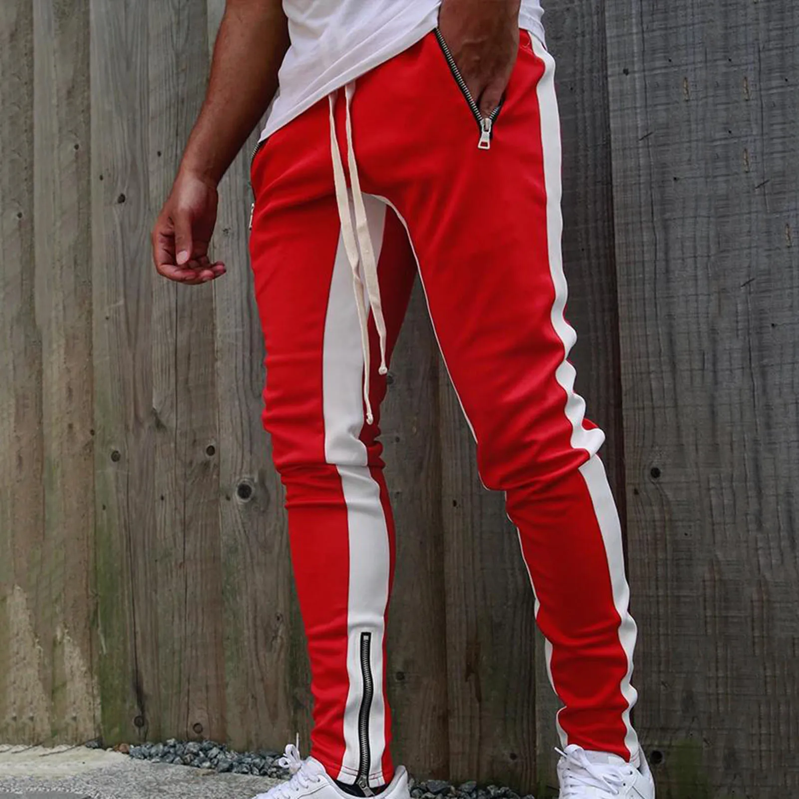 Men Pants Trousers Side Stripe Zippered Casual Men Fitness Sweatpants Sportswear Boys Joggers Harem Pants штаны мужские sport jogging trousers