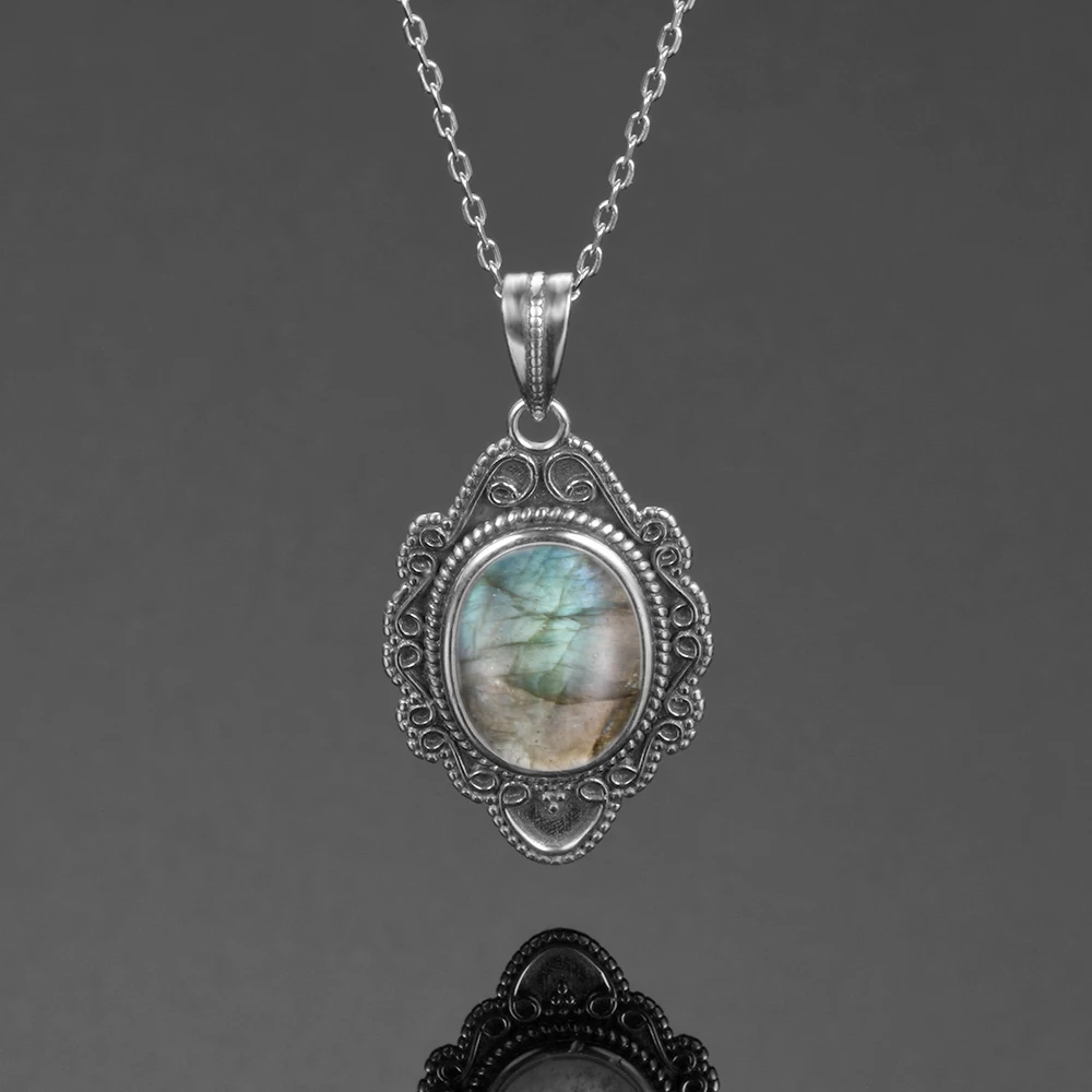 Pendant Necklace Silver Necklace Silver Pendant Silver Necklace Charms Natural Moonstone Labradorite 925 Sterling Silver Jewelry For Women