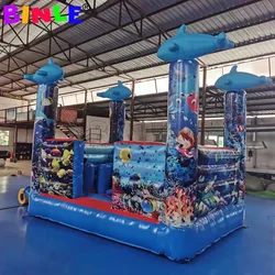 Casa de rebote inflable para niños, castillo hinchable con temática Subacuática del océano, Combo de delfines, saltador de animales para saltar