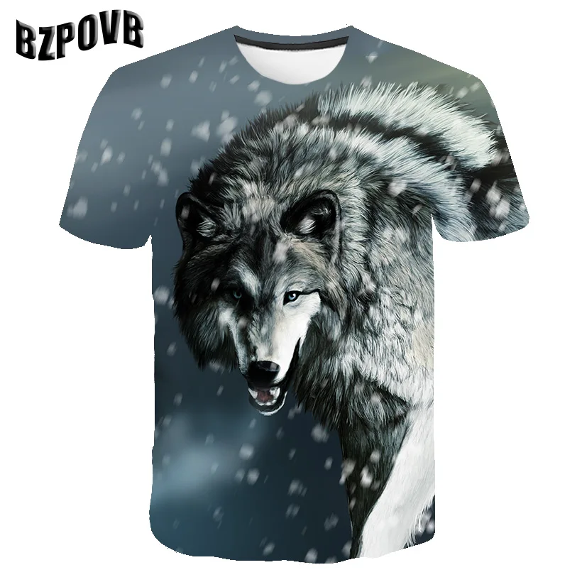 new men's 3D wolf head print men's t-shirt hip hop fashion casual cotton t-shirt tee black white S-6XL - Цвет: 1482