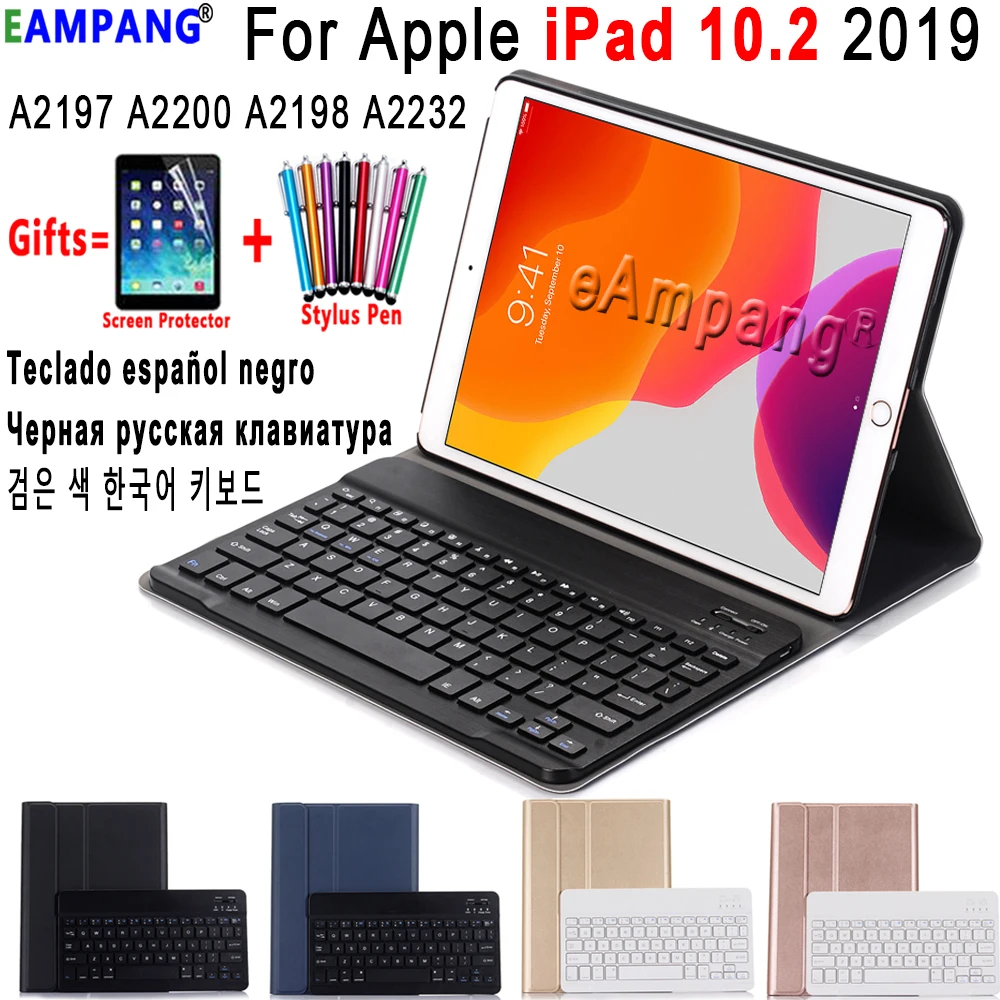 

3.0 Bluetooth Keyboard Case for iPad 10.2 Case for Apple iPad 7th Generation A2200 A2198 A2197 Russian Spanish English Keyboard