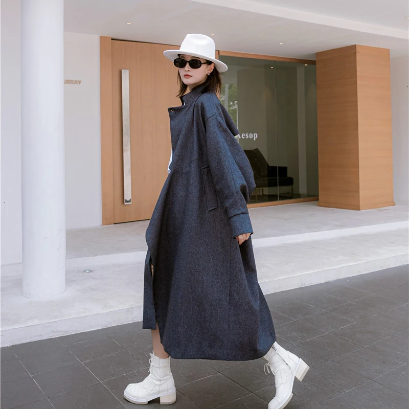 GALCAUR винтажное необычное шерстяное пальто для женский воротник-стойка с длинным рукавом летучая мышь свободные женские куртки Мода Новинка