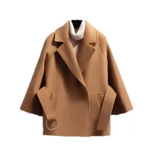 Женское шерстяное пальто размера плюс, короткий пояс, накидка, пальто, женская Свободная куртка, женское ветрозащитное пальто для дам, шерстяное пальто