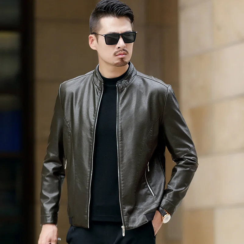 

2018 Young And Middle-aged MEN'S Leather Coat Autumn & Winter Young And Middle-aged MEN'S Leather Coat PU Leather Jacket Daddy C