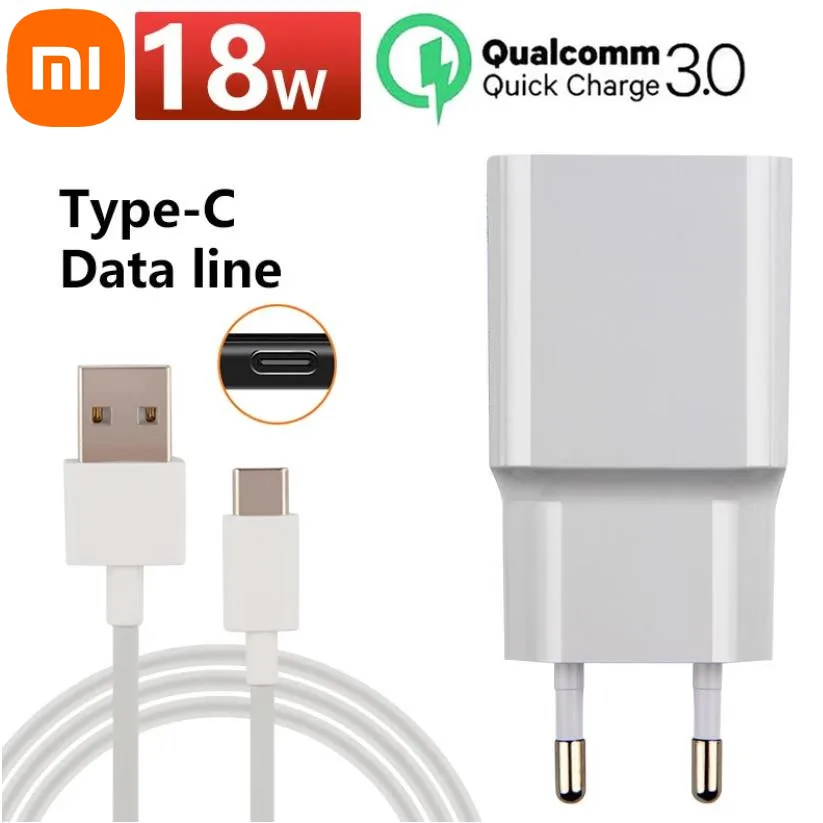 18W charger Xiaomi EU Quick charger adapter USB Type C cable For Mi 8 9 SE 9 t pro  Mix 3 A2 A3 redmi note 7 9 8 baseus 65w Chargers