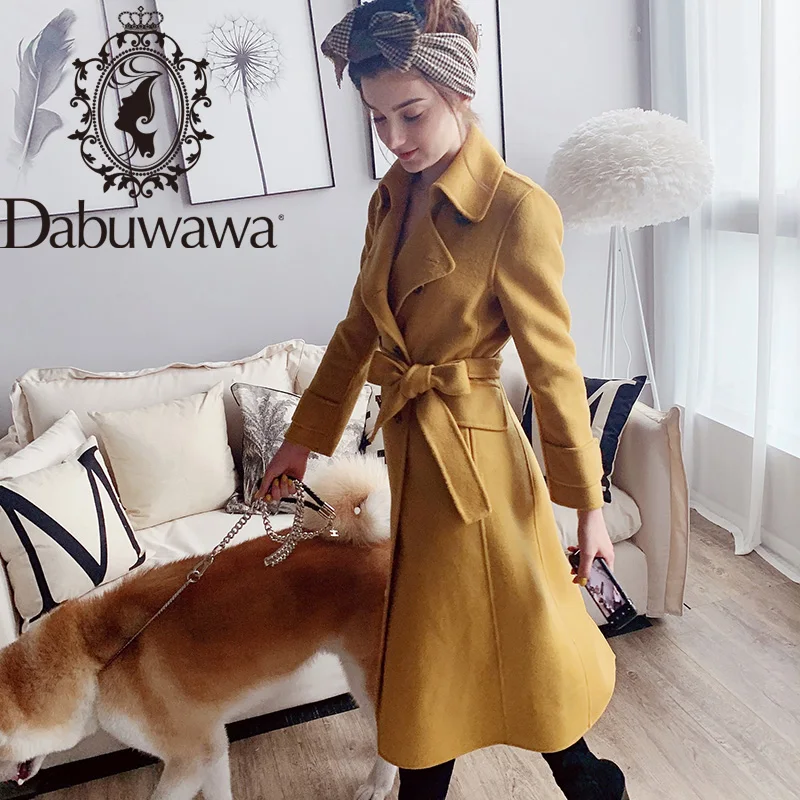 

Dabuwawa Long Wool Blend Coat Women Double Breasted Autumn Winter Wide-waist Elegant Overcoat Outfit Top Female DN1DLN012