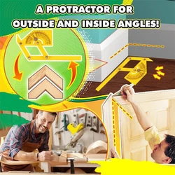 Portable Protractor Angle Detector Bidirectional 0-180° Outside Inside Angle Gauge Ruler Precise Woodworking Measurement Tool