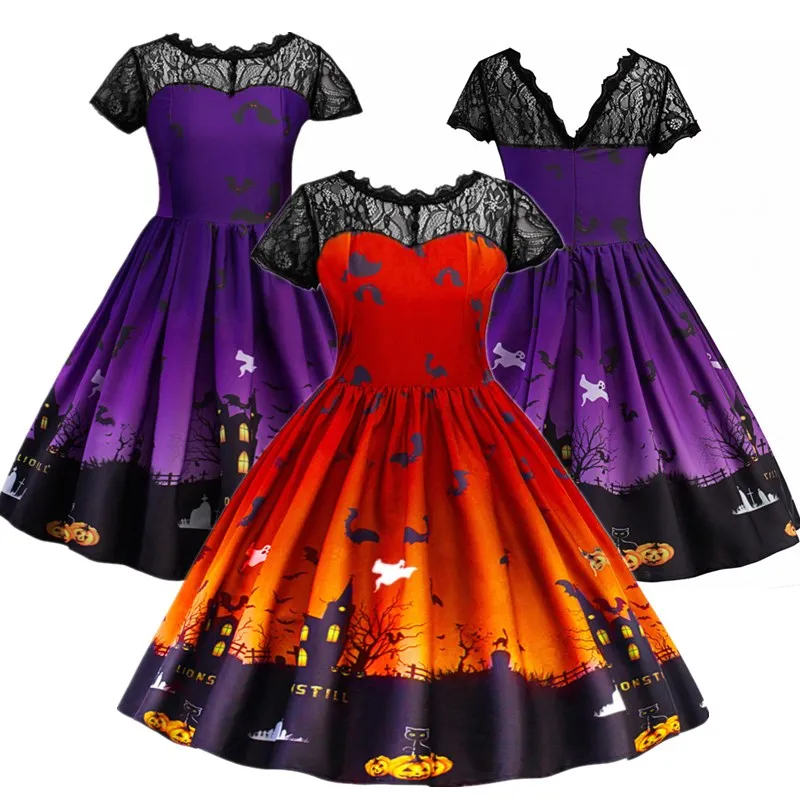 

Girls Dress Halloween Ghost Clothes Kids Cartoon Cat Pattern Dress Girls Children Princess Party Dress Vestidos Lace Clothing Up