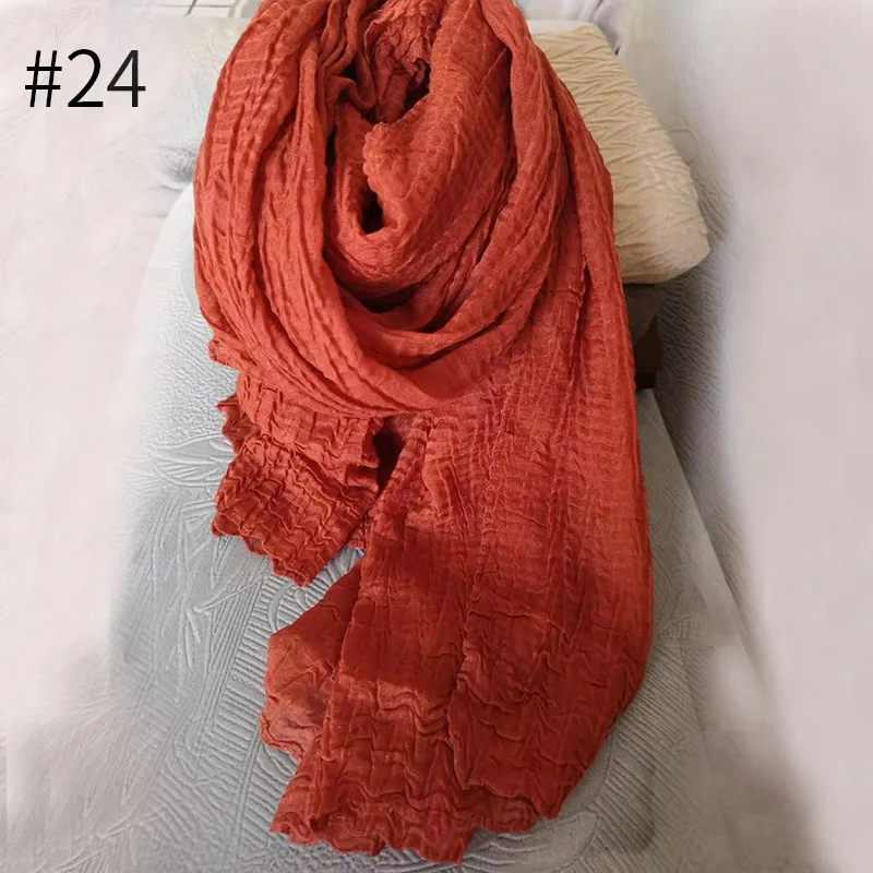 Женский хлопковый плиссированный шарф простой хиджаб сплошной цвет плиссированные с рюшами морщин длинные большие шарфы Hijabs - Цвет: 24