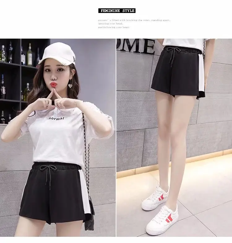 Женские спортивные шорты на шнурке, повседневные свободные шорты с высокой талией, повседневные уличные шорты с эластичной резинкой на талии, женская одежда