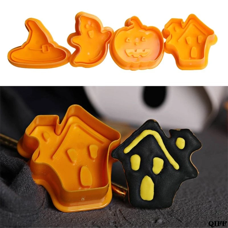 4pcs Halloween Theme Plunger Biscuit Mold Cutter plastic cookie cutter