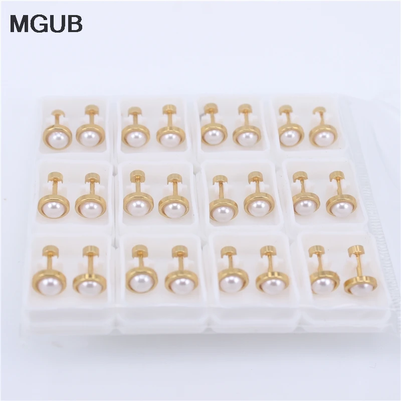 Золотой Цвет искусственный жемчуг Простой изысканные серьги со шпилькой, для Для женщин Нержавеющая сталь ювелирные изделия 12 пар/компл. ZN33