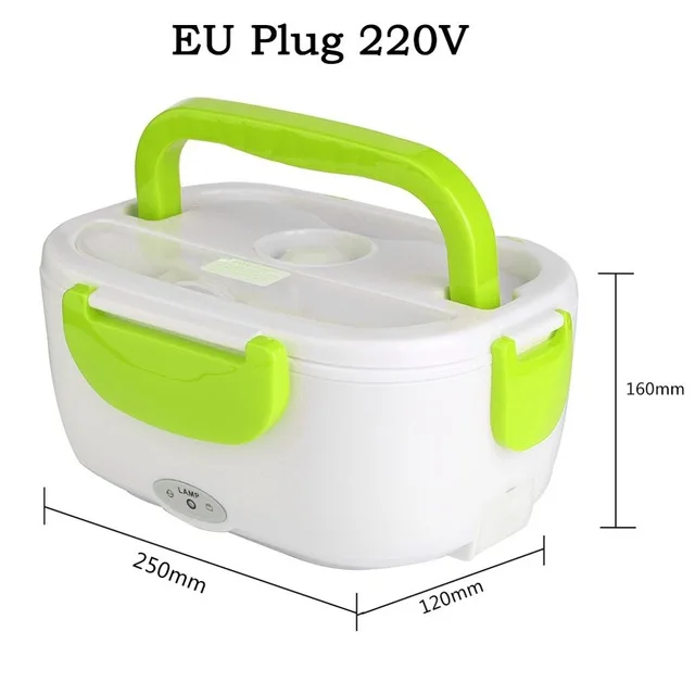 VKTECH 1.05L портативный Электрический нагревательный Ланч-бокс пищевой контейнер пищевой подогреватель 4 пряжки столовая посуда для детей домашний офис - Цвет: EU Plug 220V green