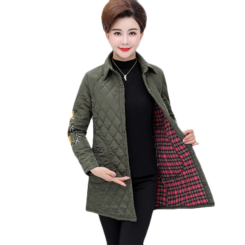 

Plus size Middle-aged women's Plus cotton Warm Shirts Autumn Winter Women's Casual long Embroidery Cotton Jacket Coat 5XL F925