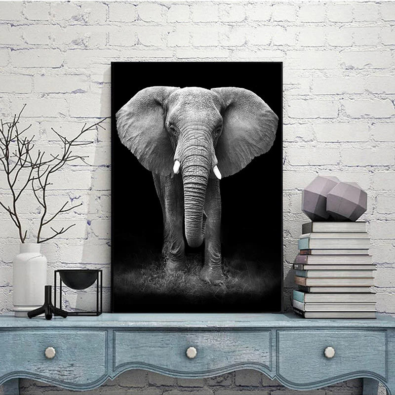 

OUCAG Elephant Poster Painting Black Background Animal Canvas Poster Art Pictures Living Room Decorative Picture Poster No Frame