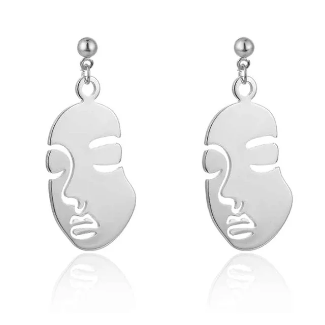 Abstract Stylish Hollow Out Face Earrings Clip Girls Statement no hole, ear clip earrings, clip earrings, ear clip