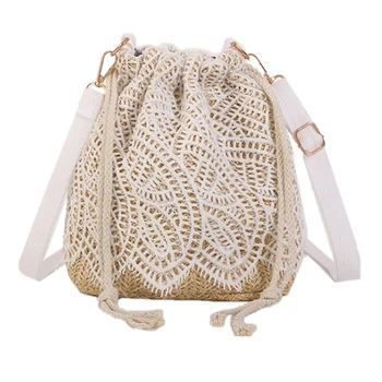 

Beach Bag Half Moon Bag, Grass Lace Woven Travel Shoulder Crossbody Bag