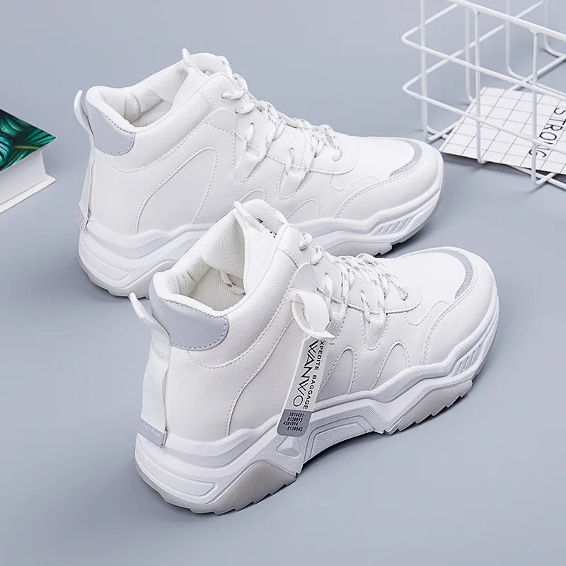 SWYIVY/женские кроссовки из искусственной кожи; chaussures femme; женская повседневная обувь; коллекция года; сезон весна; Женская Белая обувь с высоким берцем; дышащая женская обувь - Цвет: Белый