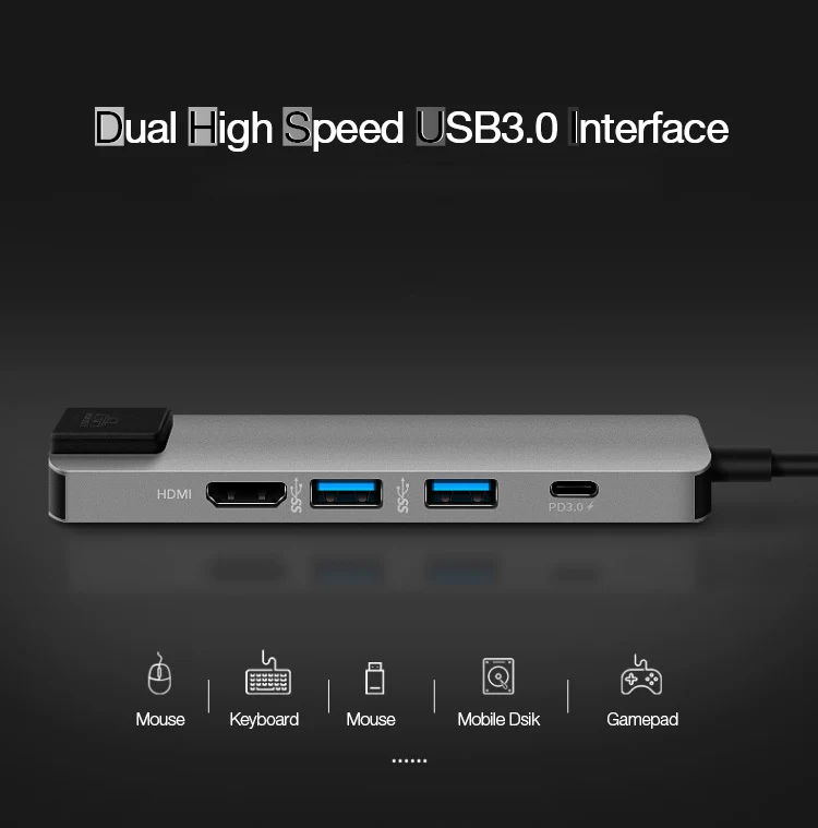 UTHAI J14 5в1 type-C адаптер HDMI 4K гигабитный сетевой конвертер для Macbook Pro Air PD Быстрая зарядка TF SD мультикардридер