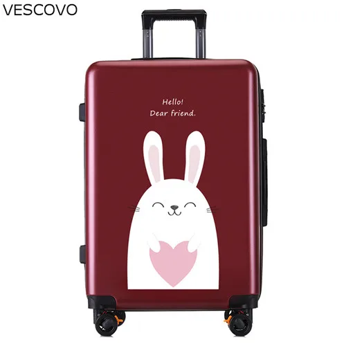 Vescovo 2" 22" 2" дюймовый чемодан с колесиками для девочек, багаж на колёсиках, Женский каюта чемодан, мультяшная сумка на колесиках - Цвет: 1