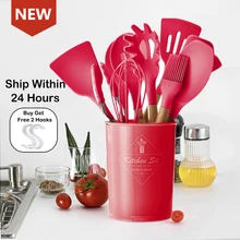 10/11/12/13 PCS Utensili Da Cucina Set Utensili Da Cucina Set Utensili Da Cucina In Silicone Gadget Spatola Di Legno Rosso Set con il Supporto box