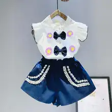 BibiCola/летние комплекты одежды в повседневном стиле для девочек милые комплекты одежды для маленьких девочек Кружевная футболка без рукавов+ шорты комплект из 2 предметов