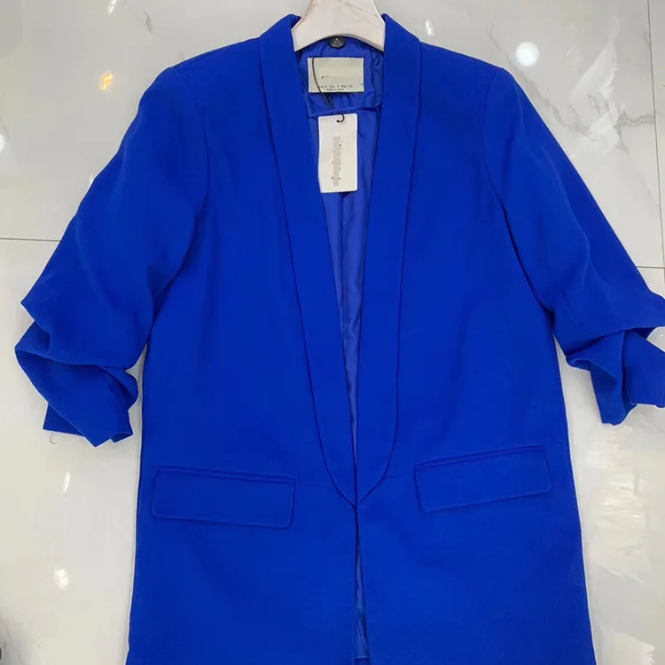 Long Blazer Women Solid Shawl Collar Pockets Office Blazers Female Outwear Tops Roll sleeve Women's Jacket And Blazer Coat