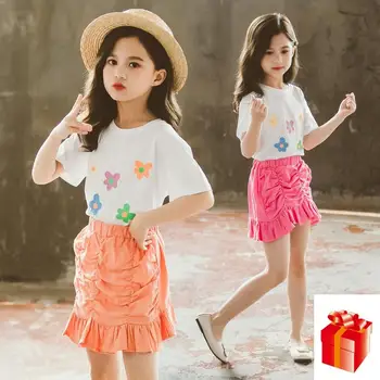 

Dion Babyhome Children's Sets Girl Summer O-Collar Cotton Skirt Suit Baby Girl Valentines Day Outfit Toddler Girl Nice Clothes