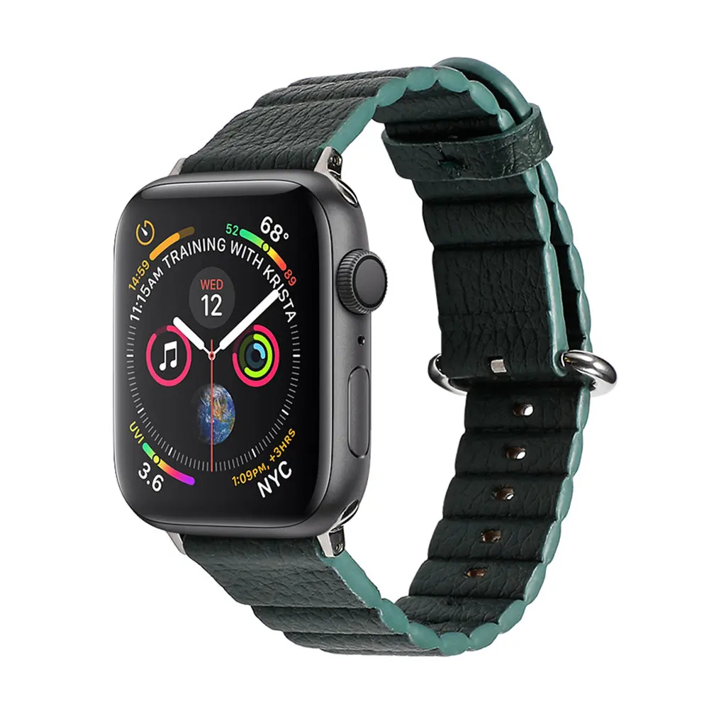 green Кожаный ремешок для apple watch 44 мм 40 мм iwatch 38 мм 42 мм браслет из натуральной кожи для apple watch 5 4 3 2 1 38 - Цвет ремешка: green