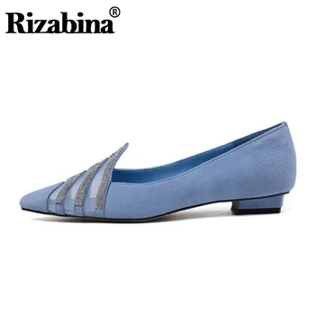 

RizaBina New Arrival Women Flat Shoes High-Quality Genuine Leather Shoes Women Fashion Crystals Pointed Toe Footwear Size 34-42