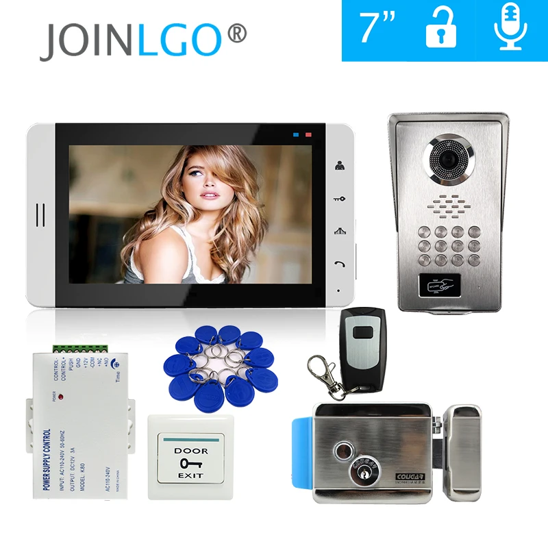 FREE SHIPING 7\ Touch LCD Screen Video Door Phone Intercom System White Monitor RFID Code Keypad Camera Mechanical Lock